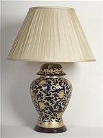 ALEXANDERS  35/46 CM  GOLD ARABESQUE/GREEN TEMPLE JAR LAMP
